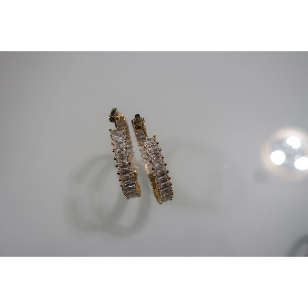 Large Gold Earrings Hoops Crystal Costume Jewelry NWOT